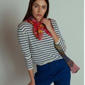 Hannoh Wessel Klaudia Cream Black Stripe Cotton Pullover Sweater M